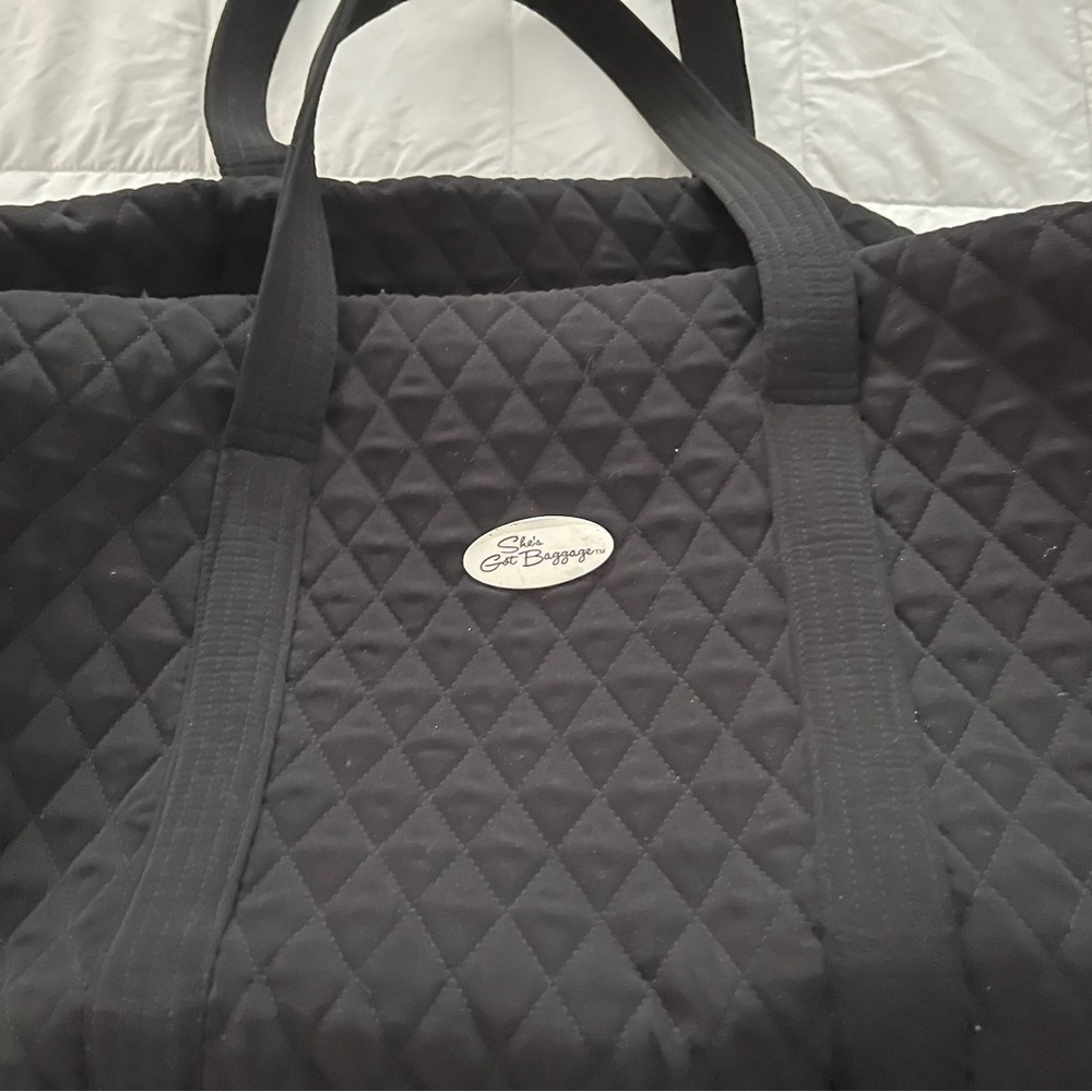 She’s Got Baggage, Large Black Quilted Tote Bag, 17x10
